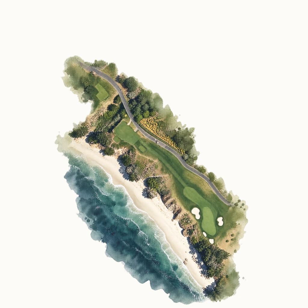Pebble Beach, hole 5 watercolour artwork study